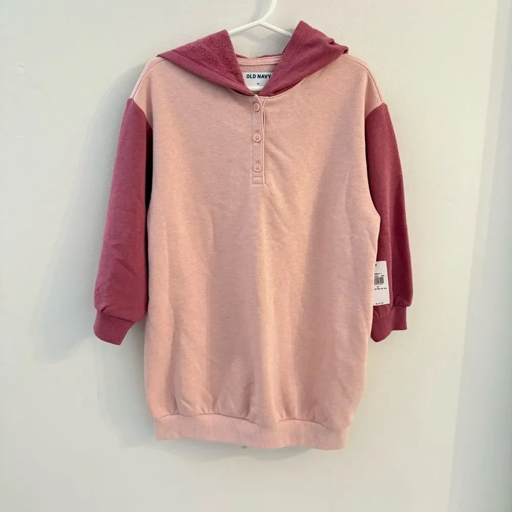 Old Navy Color-Blocked French Terry Hoodie Dress for Toddler Girls 4T Pink
